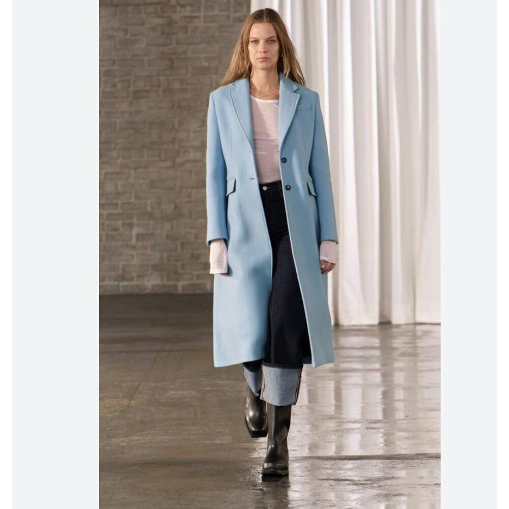 Zara ZW Womans Manteco Wool Overcoat Coat Size XL Sky Blue 2292/713 NWT